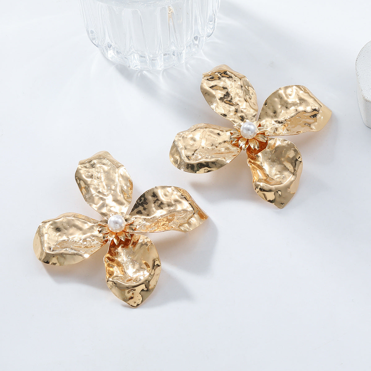 Silver Rhinestone Flower Earrings