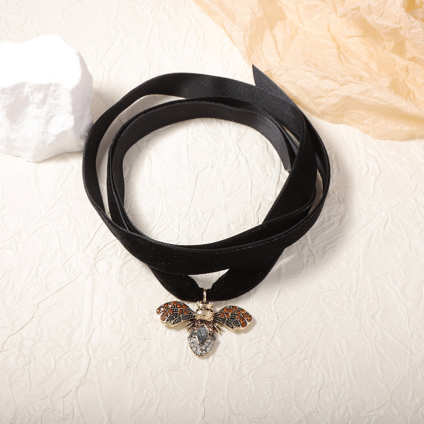 Black Velvet Lace Bug Necklace