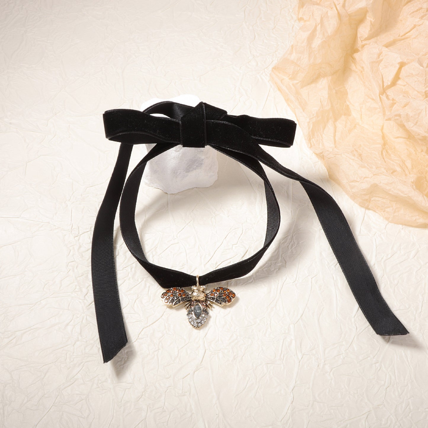 Black Velvet Lace Bug Necklace