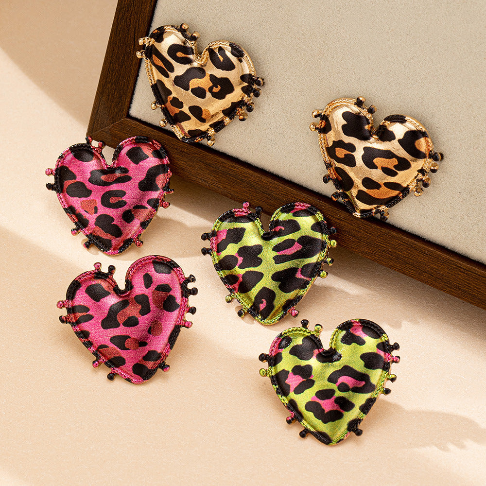 Golden Leaopard Heart Earrings