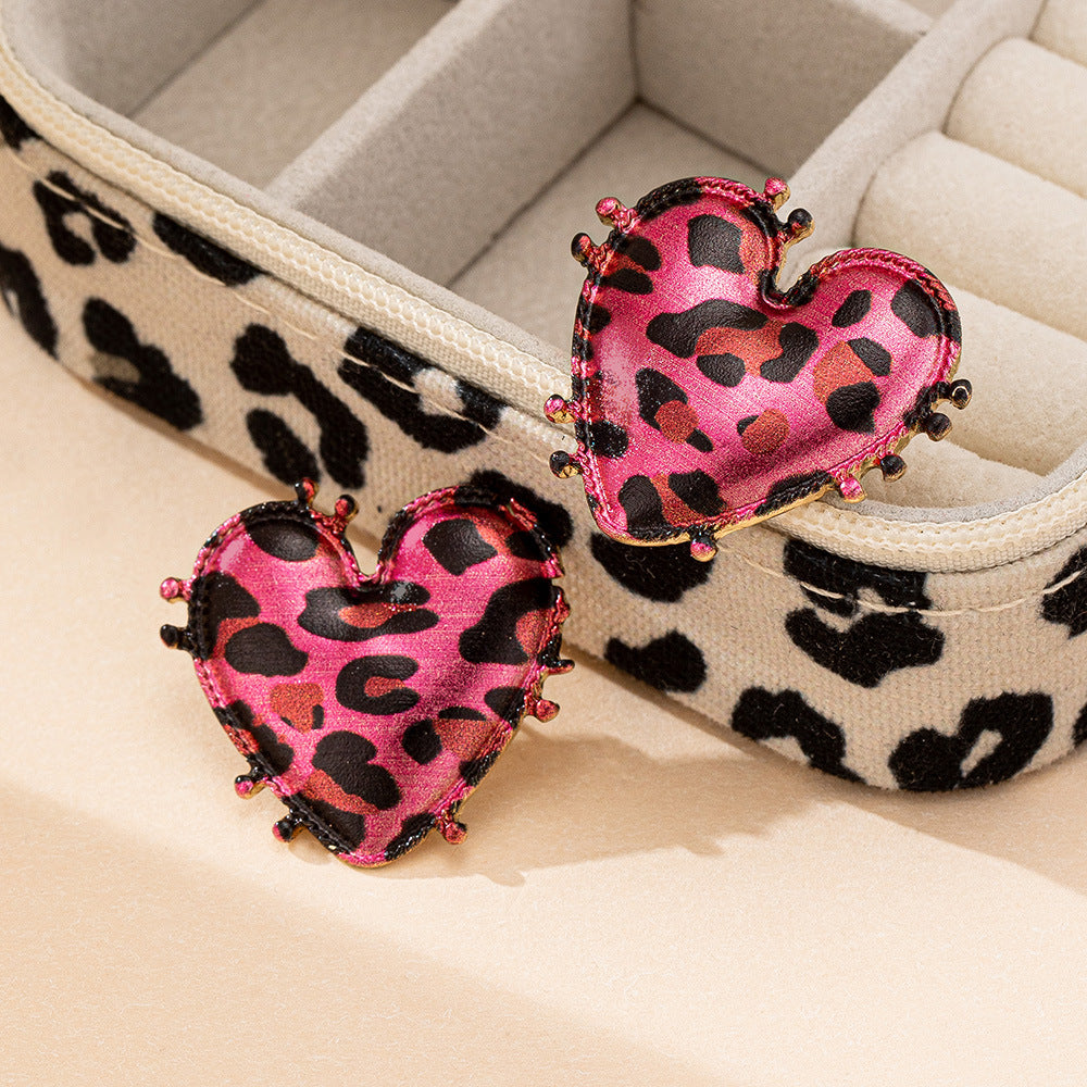 Golden Leaopard Heart Earrings