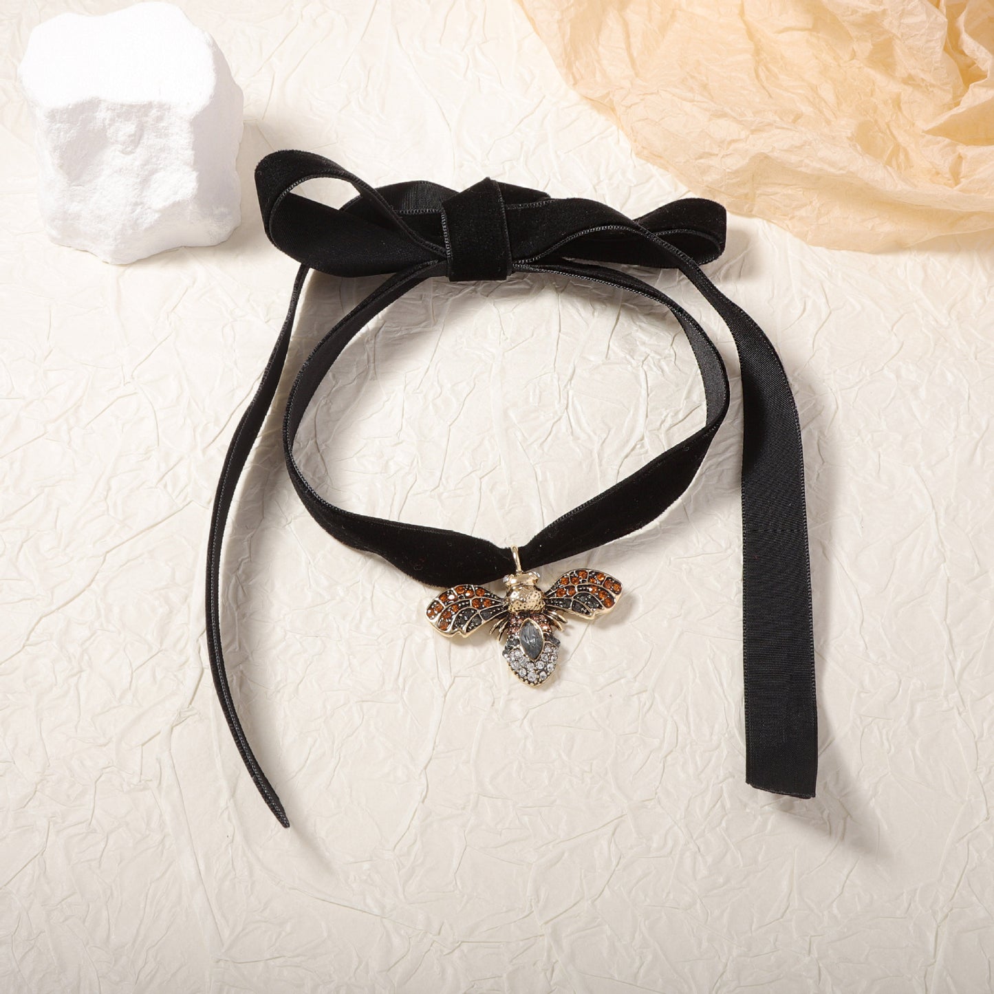 Black Velvet Lace Bug Necklace