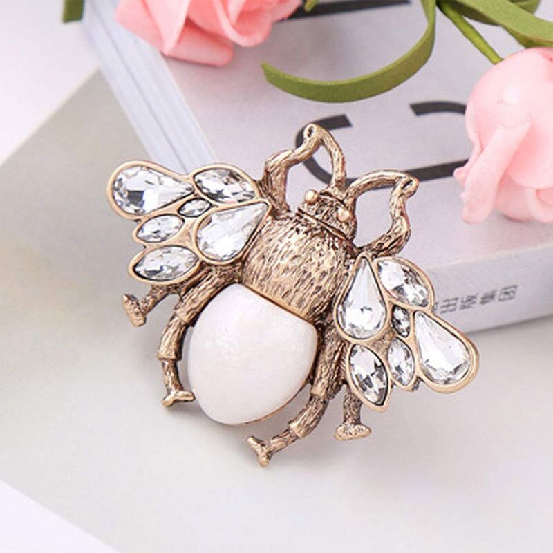 Golden/White Embellished Insect Brooch