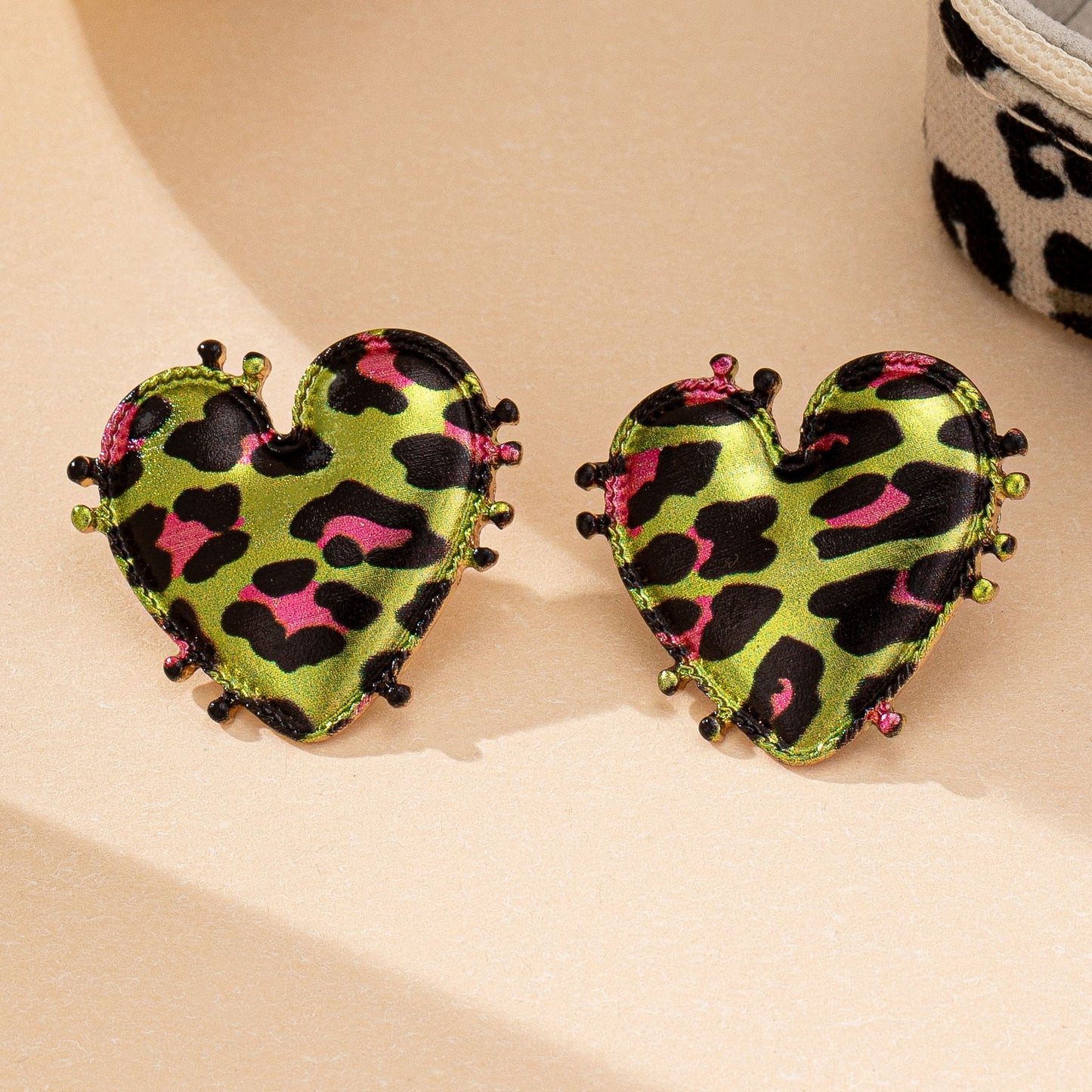Golden Leaopard Heart Earrings