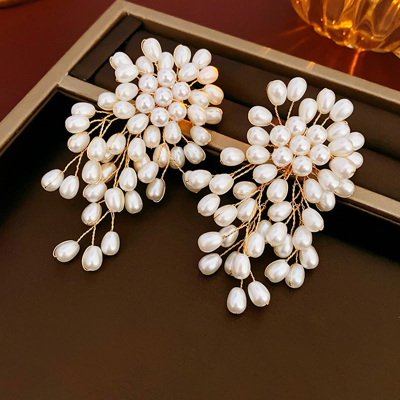 Pearl Fireworks Drop Earrings- White/Gold