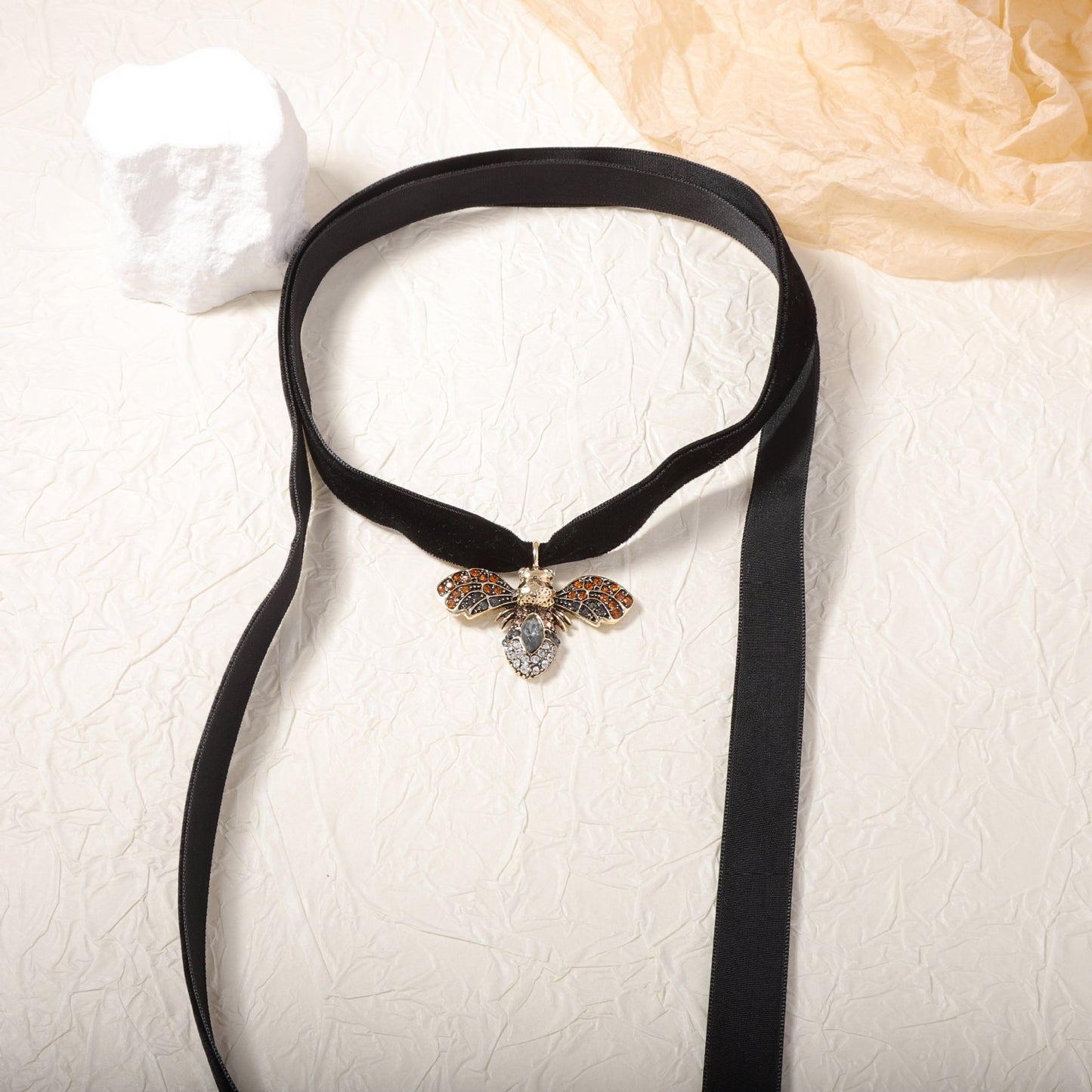 Black Velvet Lace Bug Necklace