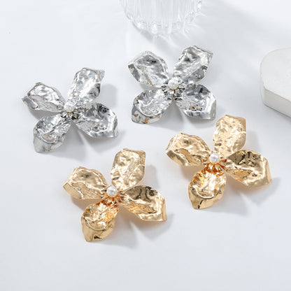 Silver Rhinestone Flower Earrings