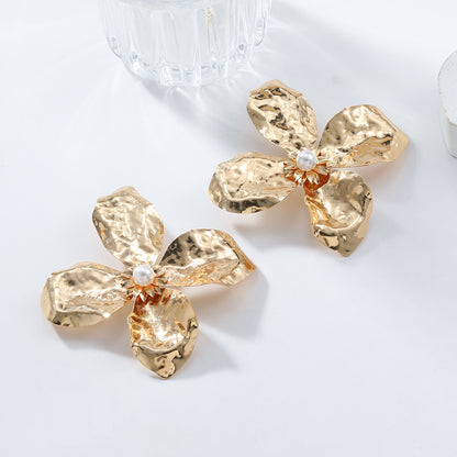 Silver Rhinestone Flower Earrings