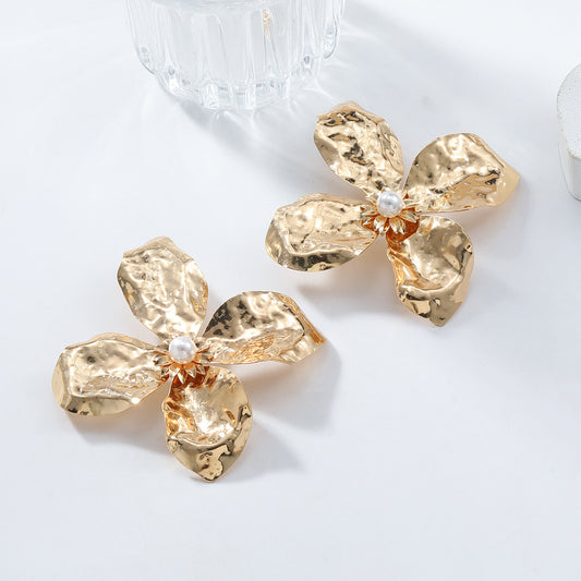 Silver Rhinestone Flower Earrings