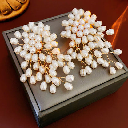 Pearl Fireworks Drop Earrings- White/Gold