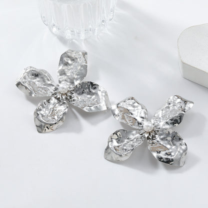 Silver Rhinestone Flower Earrings