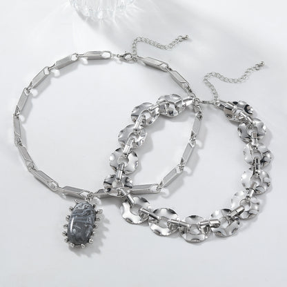 Silver Cuban Resin pendant Necklace(Single Chain)