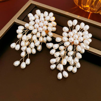 Pearl Fireworks Drop Earrings- White/Gold
