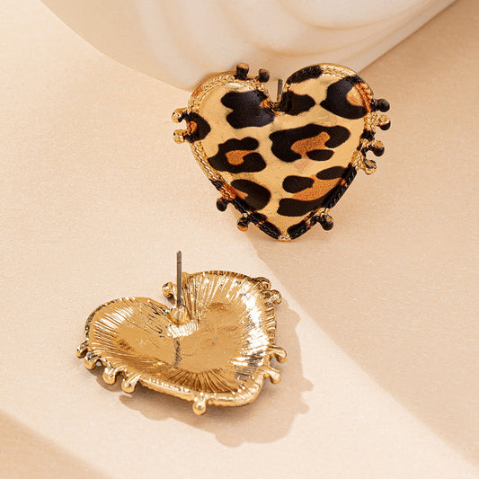 Golden Leaopard Heart Earrings