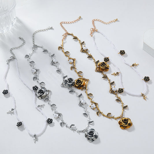 Layered Rose Silver Necklace