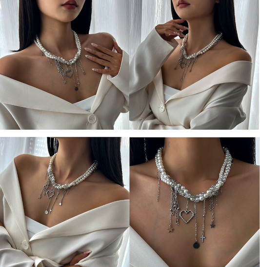 Layered Charms Pearly Necklace